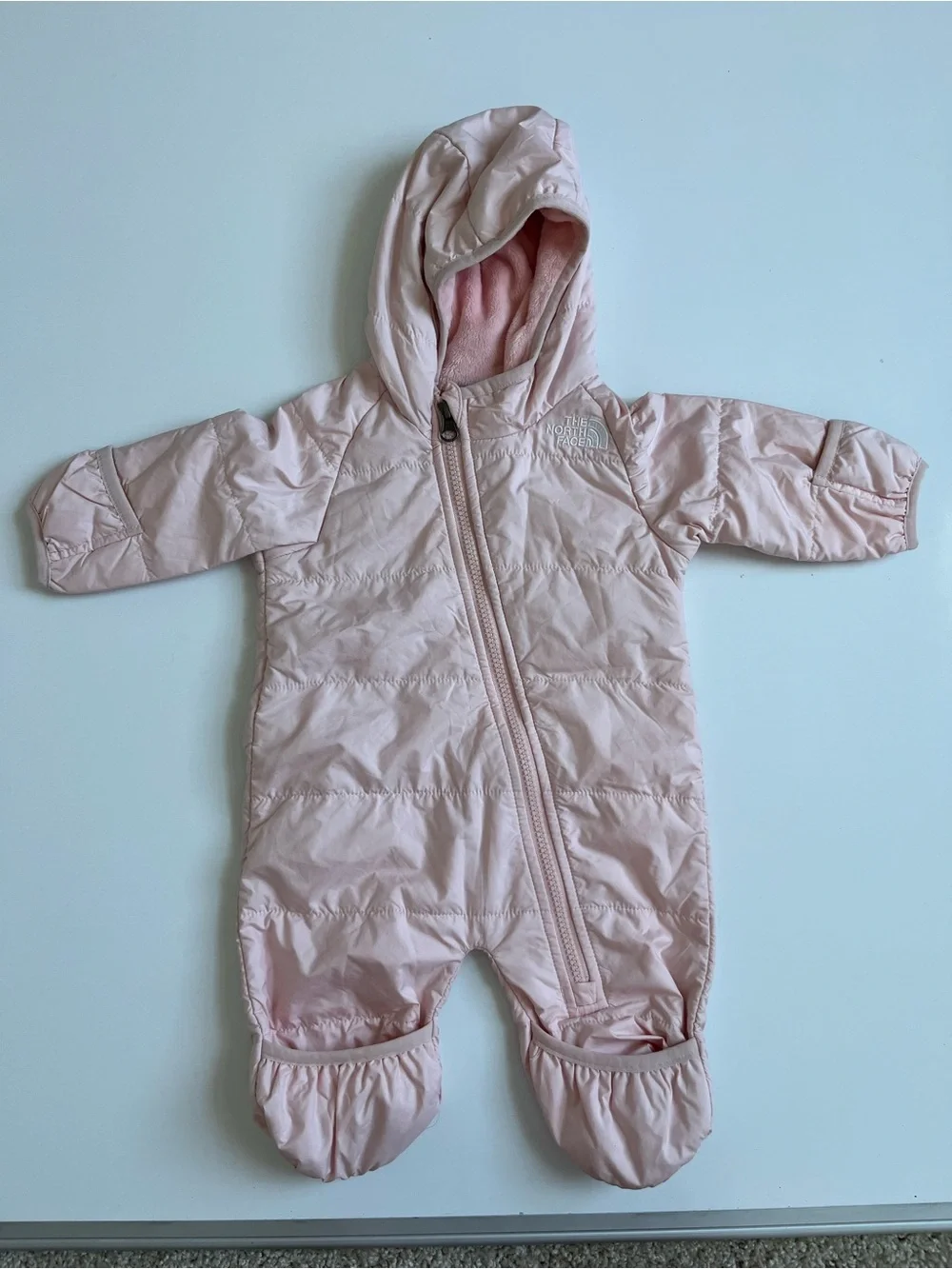 The North Face Pale Pink Hooded Infant One-Piece Snowsuit